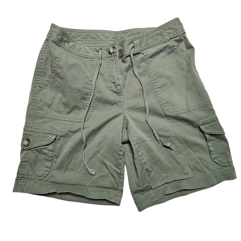 L.L. Bean Womens Favorite Fit 9" Cargo Shorts w/Drawstring Olive Army Green sz 6